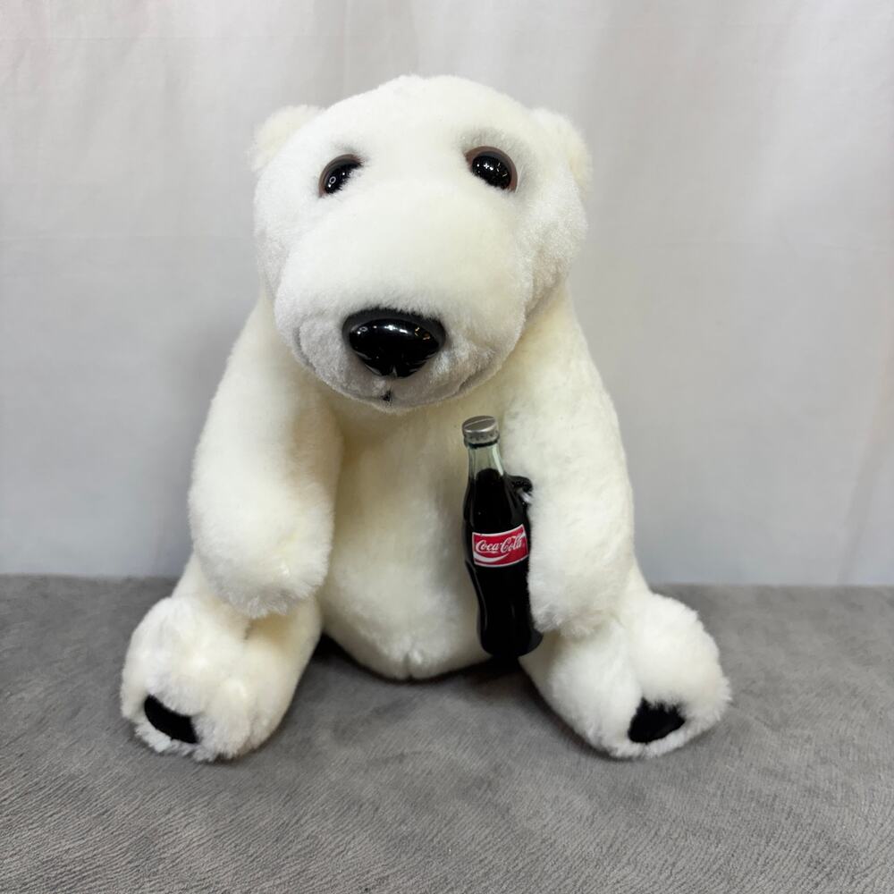 Coca Cola White Polar Bear Plush 8" Vintage 1993 W/ Coke Bottle Stuffed Animal